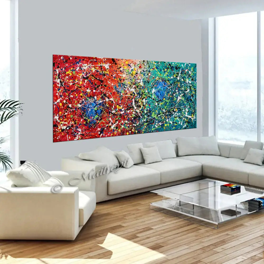 Gifts Diamond Painting vibrant abstract artwork displayed in a modern living room, perfect for home decor.