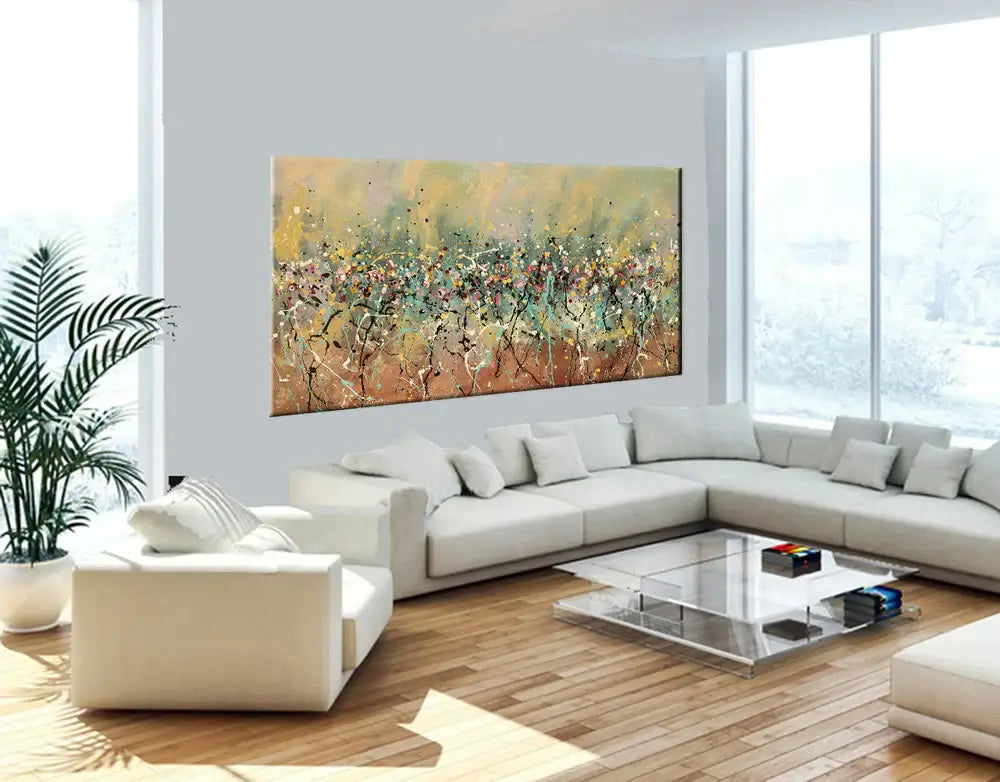 Action Painting | Abstract Expressionist Canvas showcased in a modern living room setting.