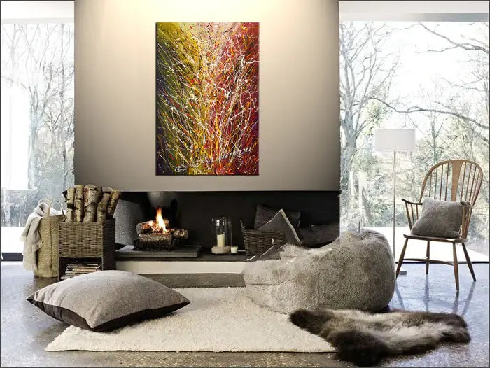 Abstract Modern Art Painting displayed in a stylish living room, enhancing the contemporary decor with vibrant colors and textures.