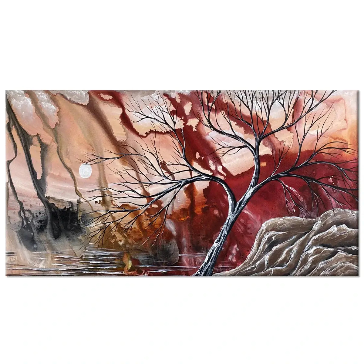 Red Abstract Landscape – Modern Abstract Red Wall Art on Canvas