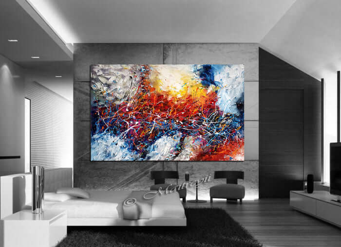 Abstract Paintings on canvas displayed in a modern living room, adding bold artistic flair to the space.
