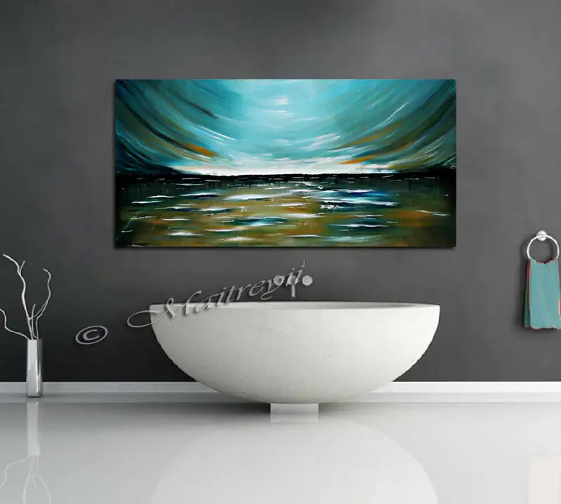 Teal Morning Modern Abstract Art on Canvas Wall Art Original Paintings For Sale