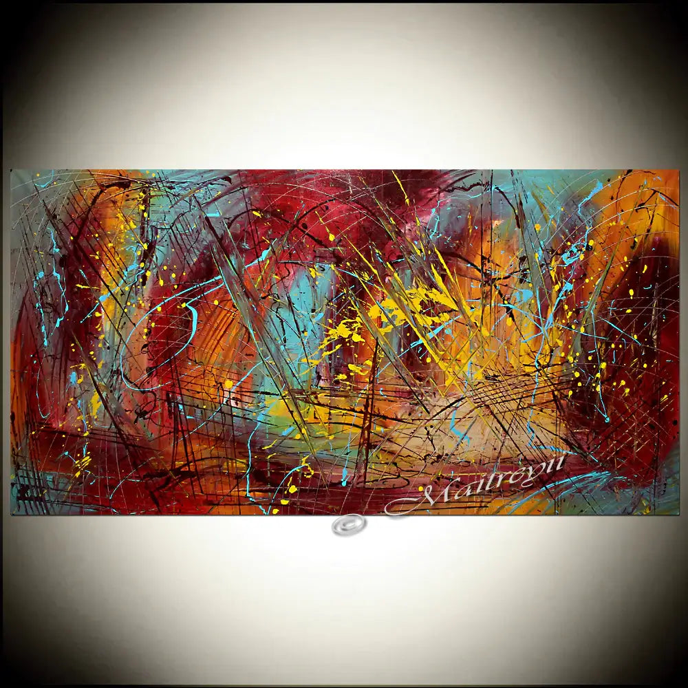 Modern Abstract Wall Art | Handmade canvas painting featuring vibrant colors and dynamic patterns by Maitreyii.