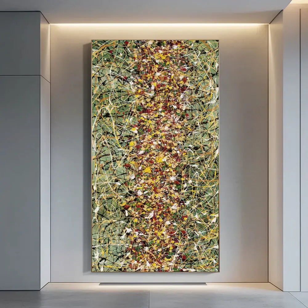 Original Pollock style artwork | Abstract Art - Beauty of Bridge 20 with vibrant colors and dynamic drip painting.