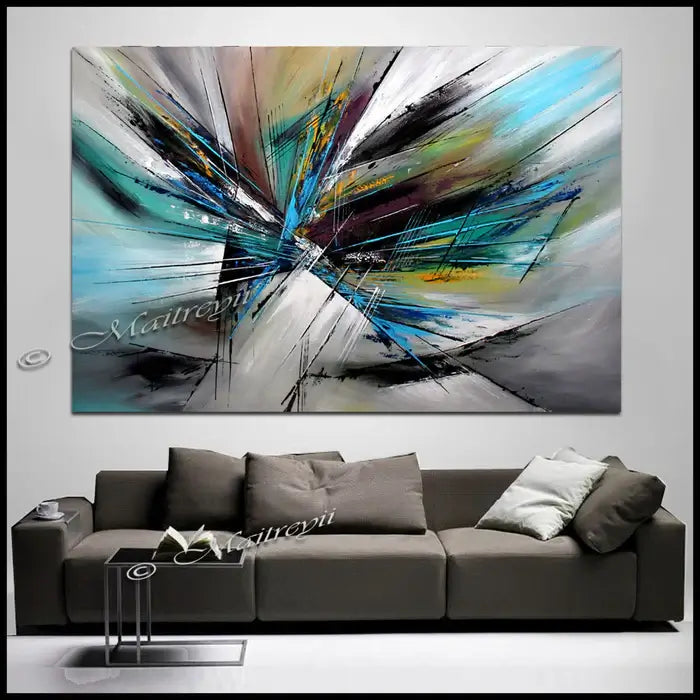 Large Modern Art wall painting featuring abstract design with vibrant colors on canvas.