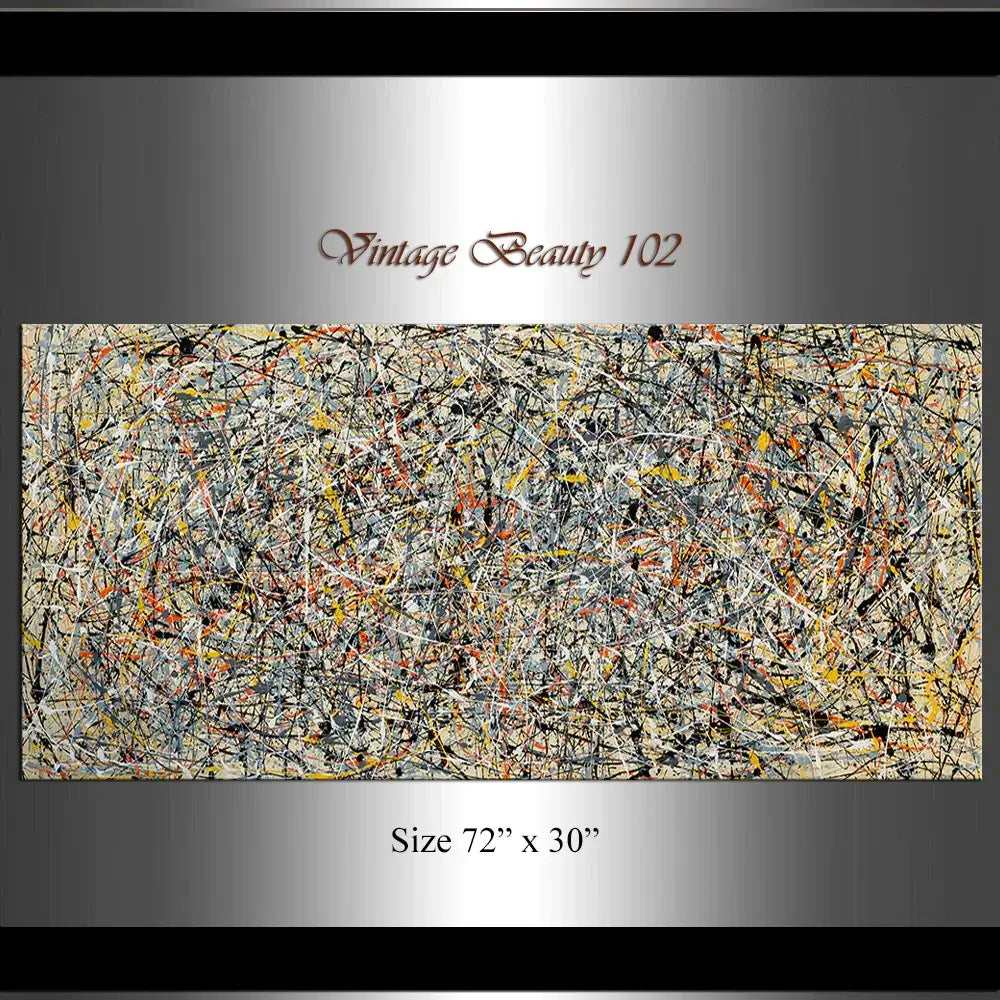 Abstract art titled 'Vintage Beauty 102', modern canvas for office, 72x30 inches, bold colors inspiring creativity.