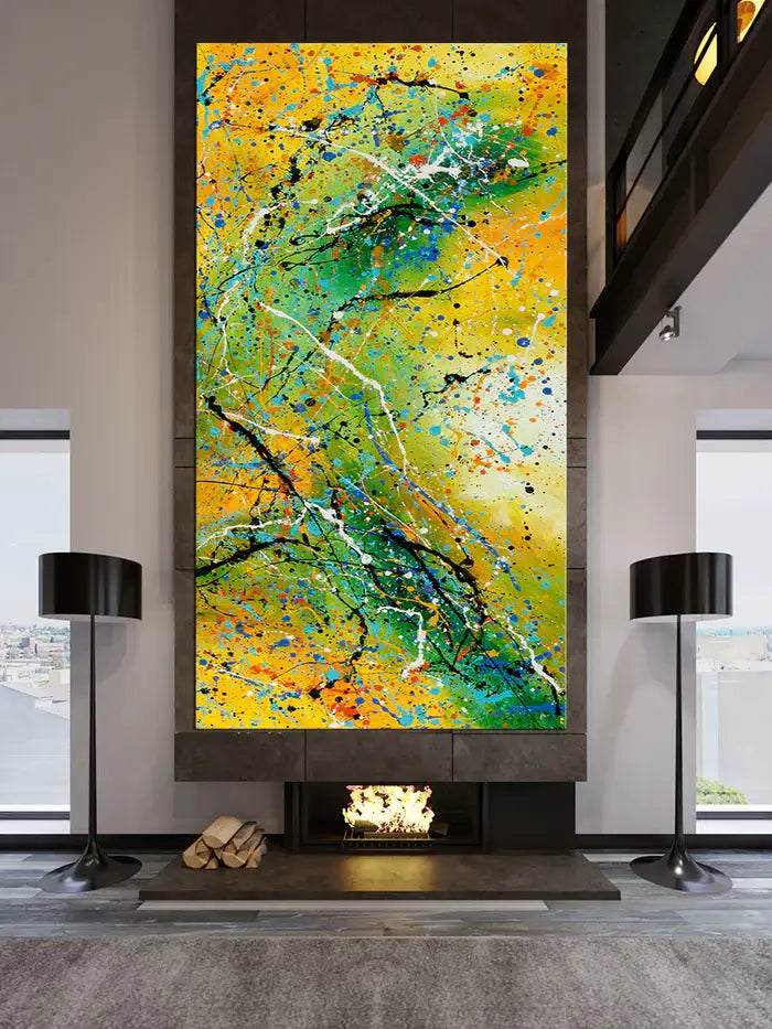 Abstract Artwork Jackson Pollock Orange yellow Fall Painting extra large Modern abstract art Modern Wall art canvas - Vintage Beauty 104