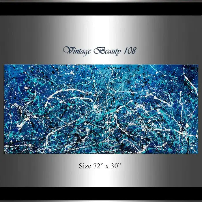 Abstract hand-painted art piece Vintage Beauty 108 for dining room, featuring blue tones and modern texture.