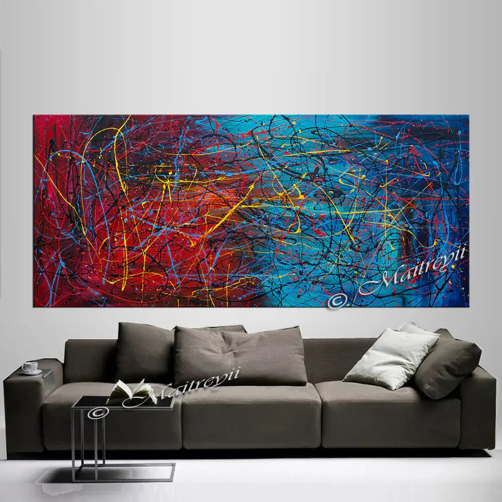 Abstract Modern Art painting titled Vintage Beauty 11 displayed above a modern sofa.