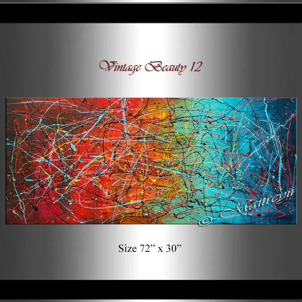 Jackson Pollock Style Abstract Art - Vintage Beauty 12, vibrant colors, modern drip painting, 72" x 30" size