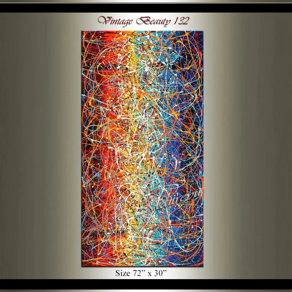 Jackson Pollock Style artwork - Vintage Beauty 132, handmade abstract drip art painting with vibrant colors and dynamic lines.