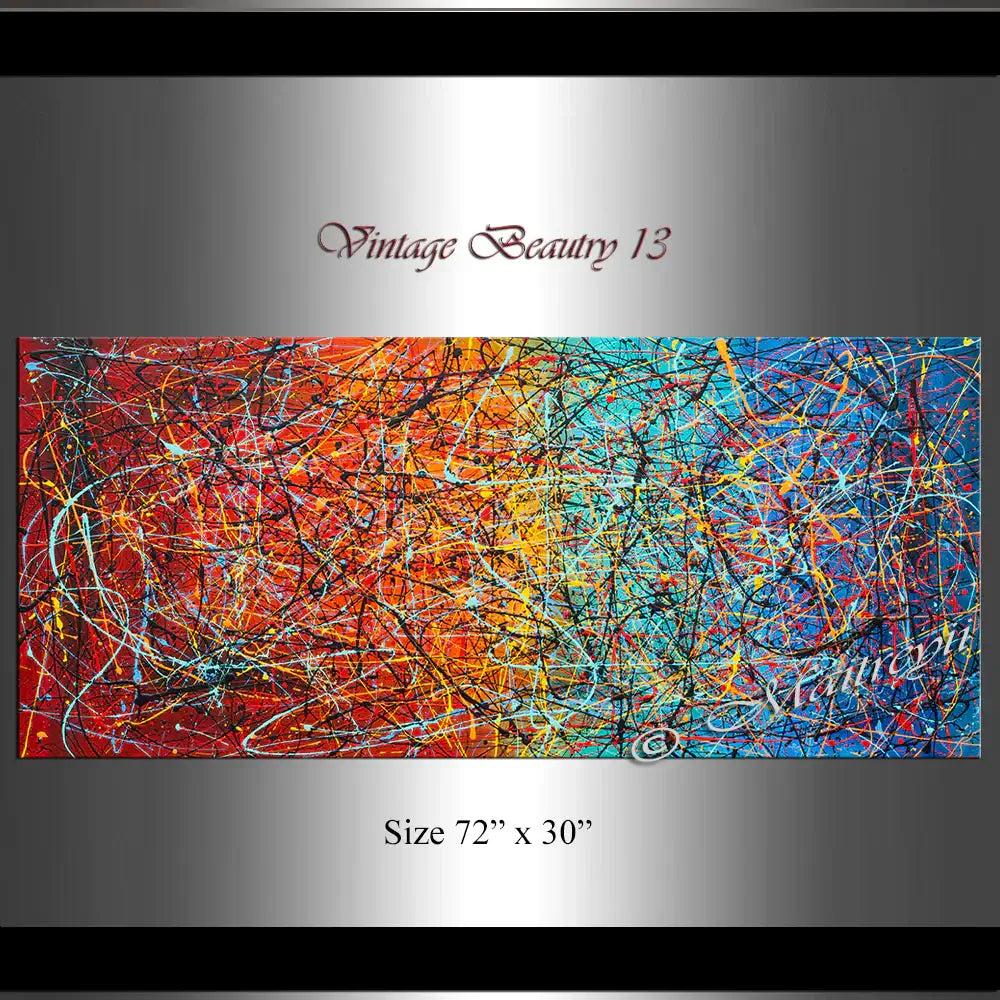 Jackson Pollock Style abstract modern art titled Vintage Beauty 13, featuring vibrant colors and dynamic paint splashes.