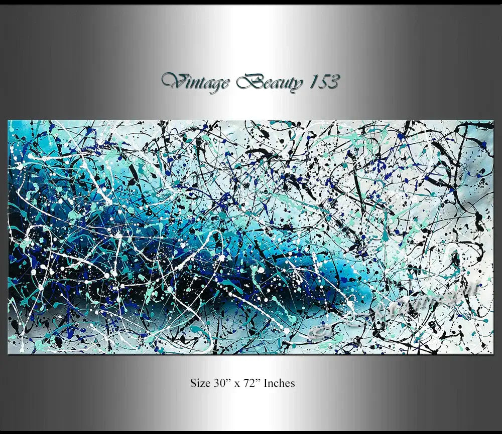 Painting Jackson Pollock Art - Vintage Beauty 153, abstract drip art in vibrant colors, size 30" x 72".