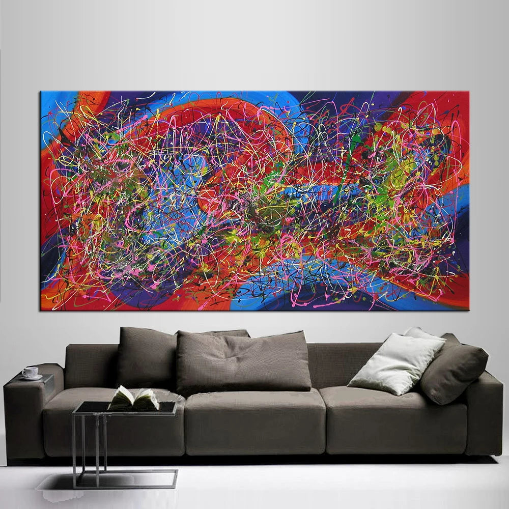 Modern Living Room Paintings – Abstract Wall Art showcasing bold colors and dynamic textures in a stylish living room setting.
