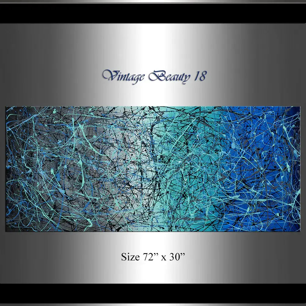 Jackson Pollock Blue Painting extra large abstract art Modern Wall oversize canvas - Vintage Beauty 18