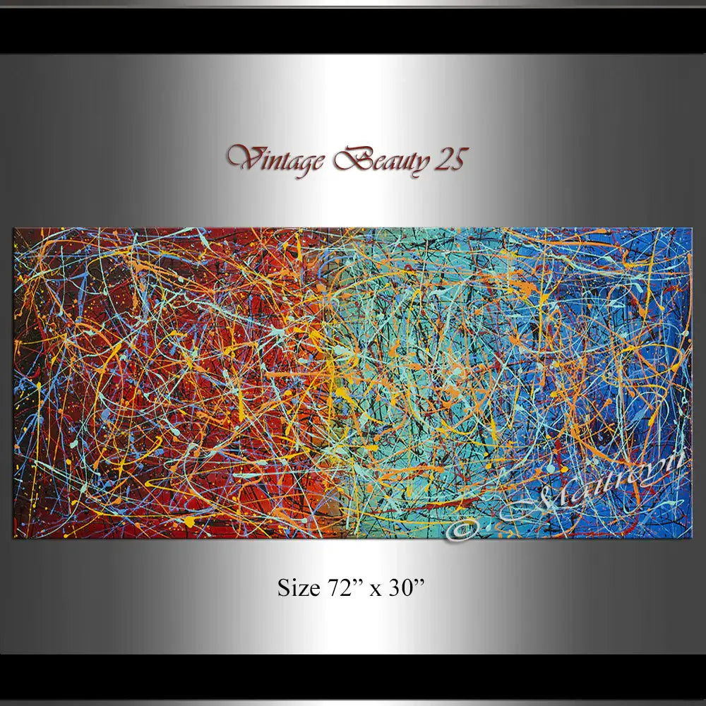 Jackson Pollock Style | Abstract Canvas Wall Art - Vintage Beauty 25 - 72x30 inch vibrant artwork