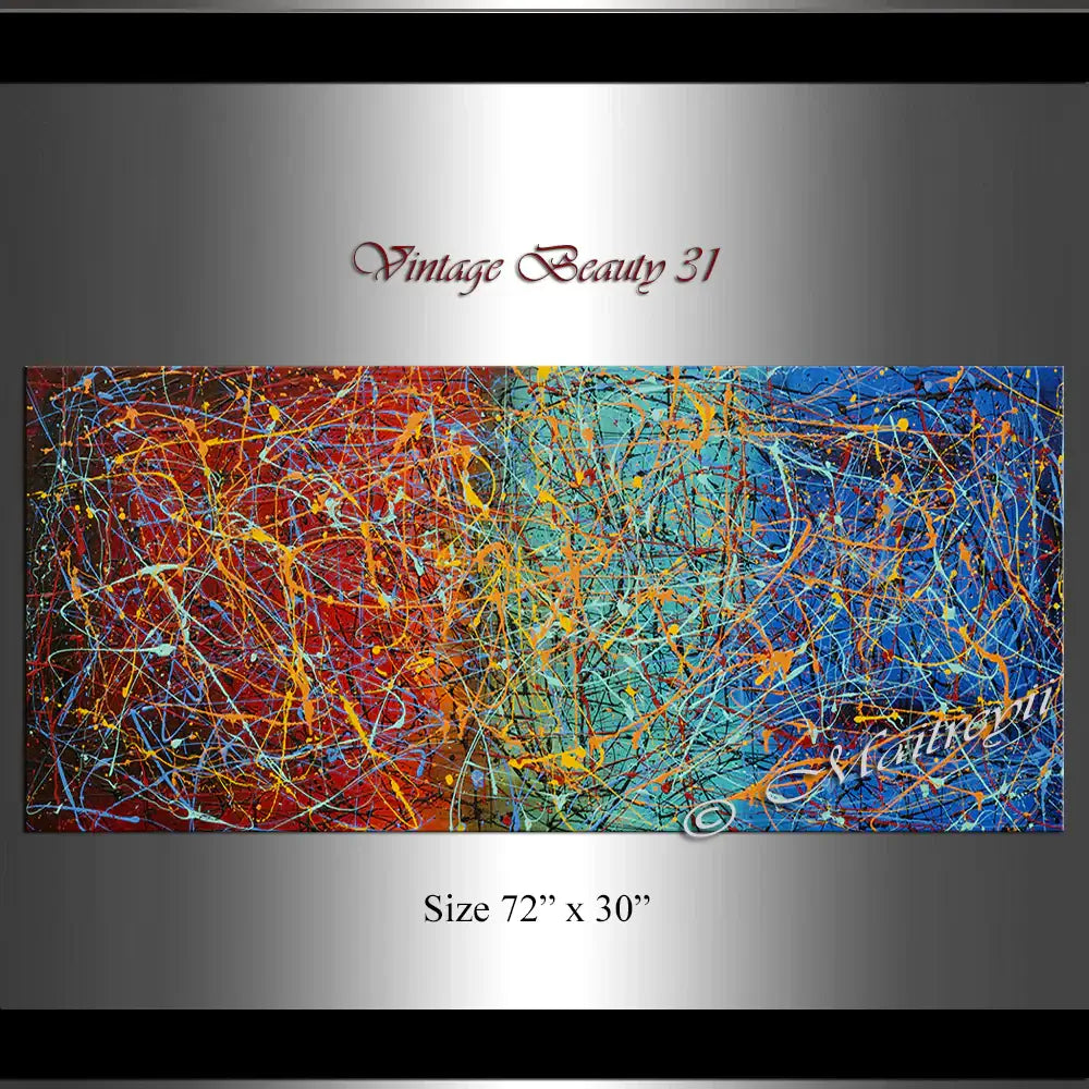 Jackson Pollock Style | Abstract canvas wall art Vintage Beauty 31, featuring vibrant colors and dynamic drips.