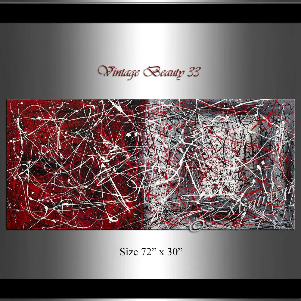 Jackson Pollock Style | Vintage Beauty 33 oversized abstract canvas art featuring vibrant colors and dynamic textures, 72" x 30".