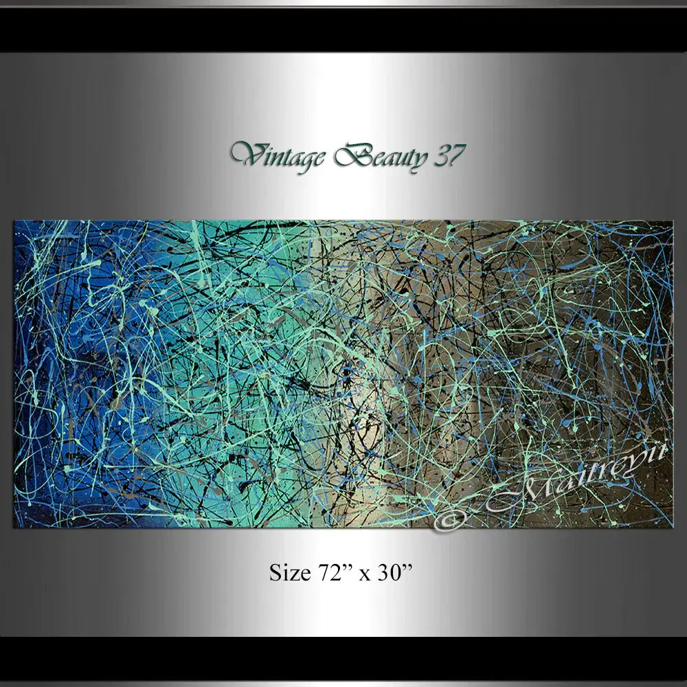 Jackson Pollock Style | Abstract Canvas Wall Art - Vintage Beauty 37, vibrant colors, dynamic energy, layered drips, 72x30 inches.