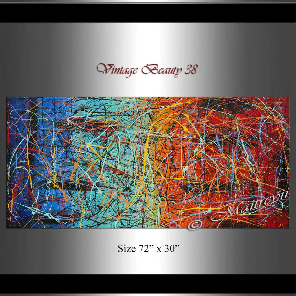 Jackson Pollock Style | Abstract Canvas Wall Art - Vintage Beauty 38, 72" x 30" original hand-made artwork.