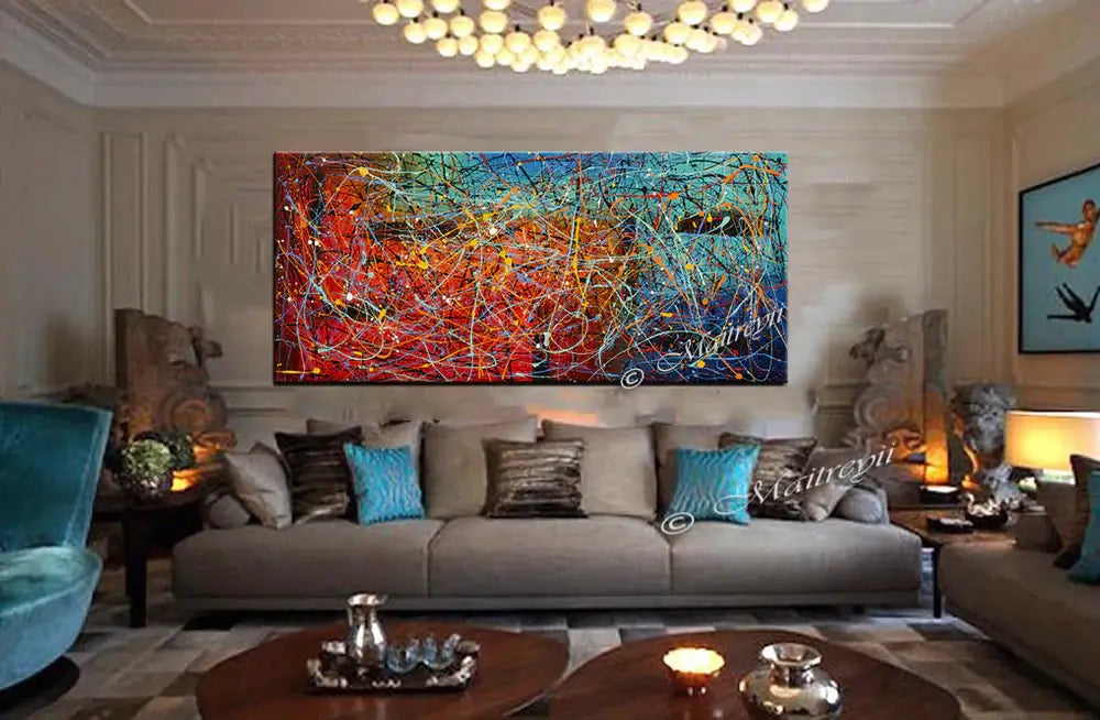 Jackson Pollock Style | Abstract Canvas Wall Art in Vibrant Colors for Modern Living Room Decor
