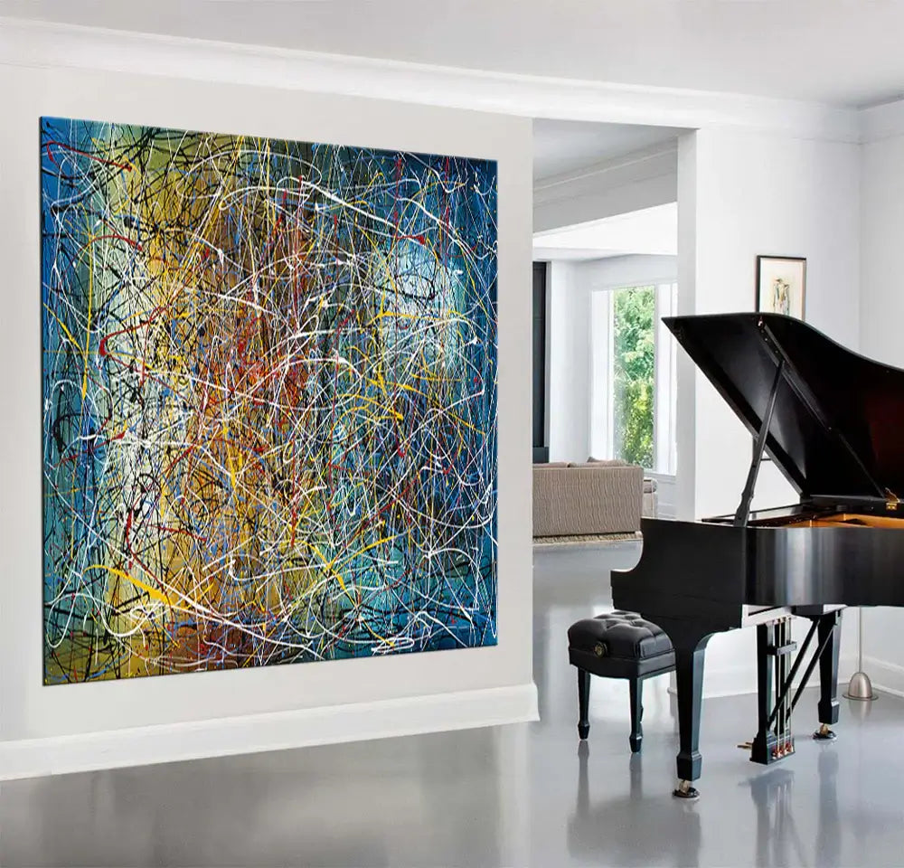 Alt Tag: Home Decor Wall Art Paintings – Abstract Canvas Art- Vintage Beauty -7 hand-painted abstract canvas wall art in modern living room