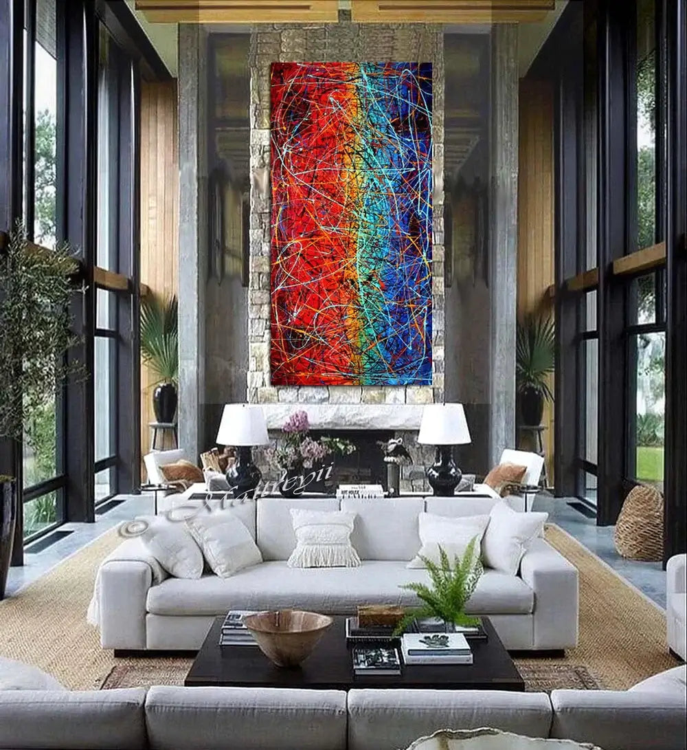 Painting Abstract Art by Maitreyii in a modern living room, showcasing elegance and creative energy on canvas.