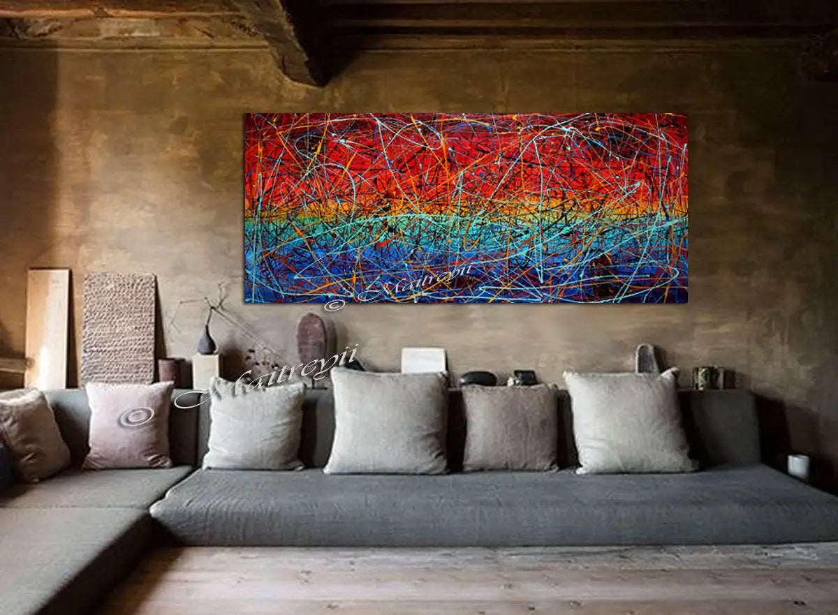 Painting Abstract Art showcased in a modern living room with elegant textures and vibrant colors.