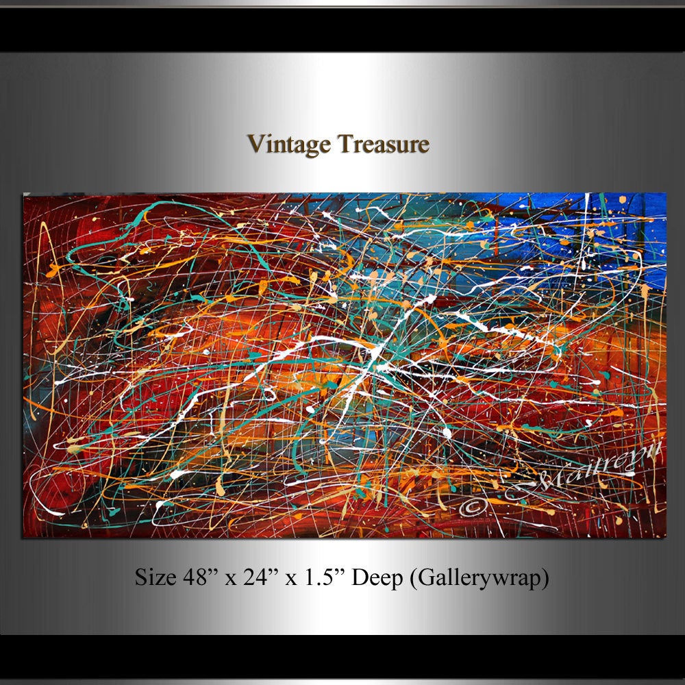 Abstract Art Painting | Handmade modern canvas art showcasing vibrant colors and dynamic brushstrokes in Vintage Treasure.