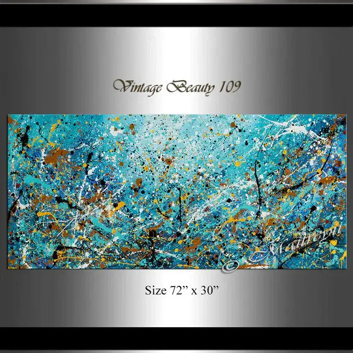 Abstract art on canvas – Hand-painted Vintage Beauty 109, 72x30 inches, showcasing vibrant colors and modern design.