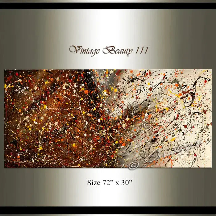 Abstract hand-painted canvas painting titled Vintage Beauty 111, featuring vibrant colors and dynamic brush strokes.