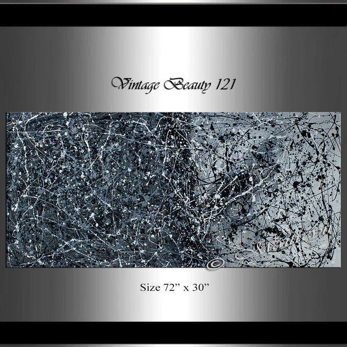 Original Paintings for Sale Black and white Jackson Pollock - Vintage Beauty 121