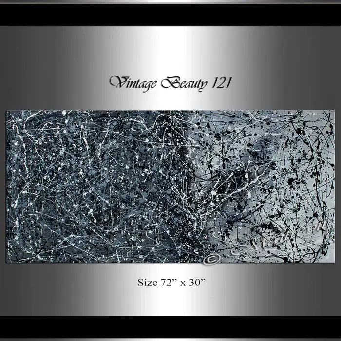 Original Paintings for Sale Black and white Jackson Pollock - Vintage Beauty 121