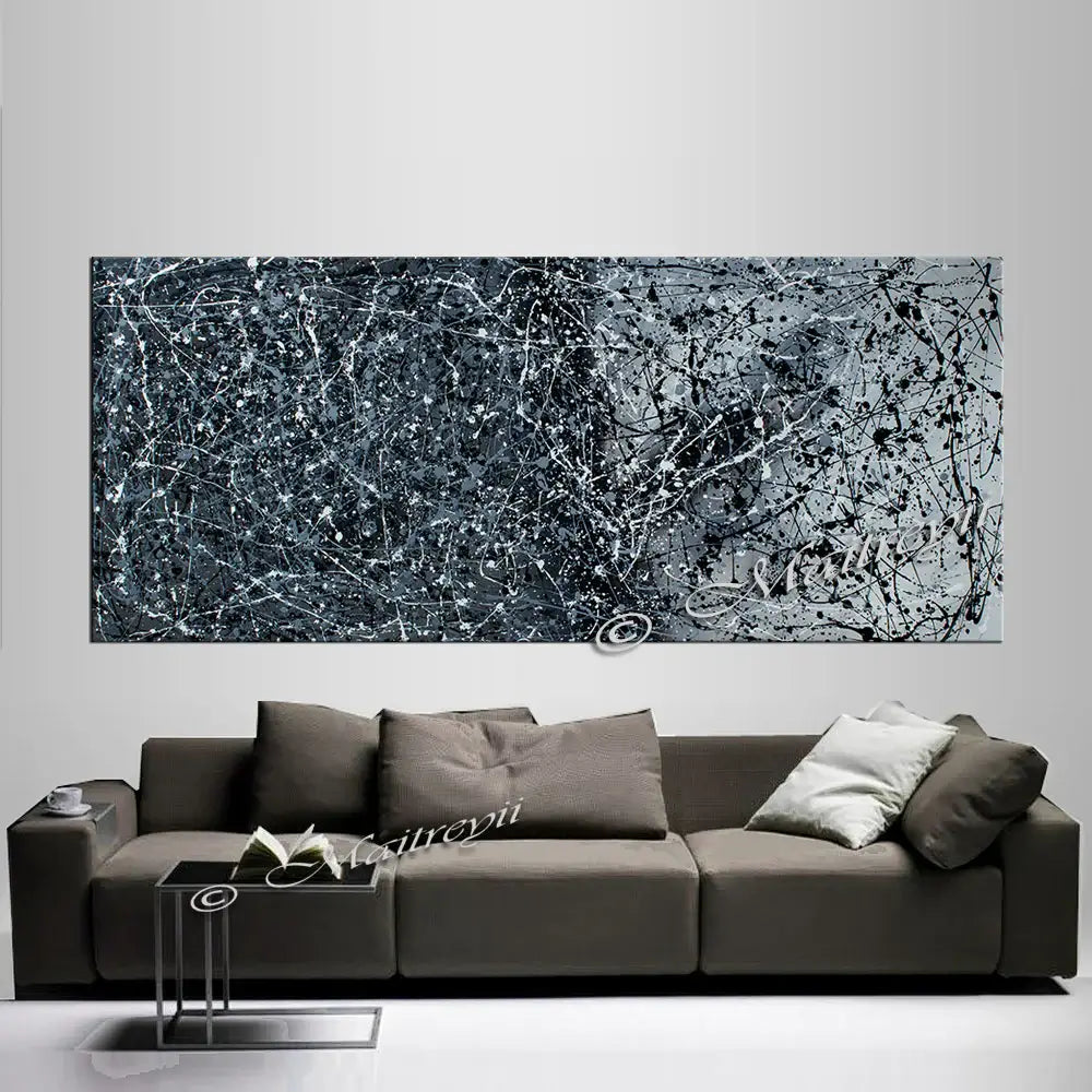 Original Paintings for Sale Black and white Jackson Pollock - Vintage Beauty 121