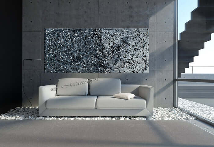 Original Paintings for Sale Black and white Jackson Pollock - Vintage Beauty 121