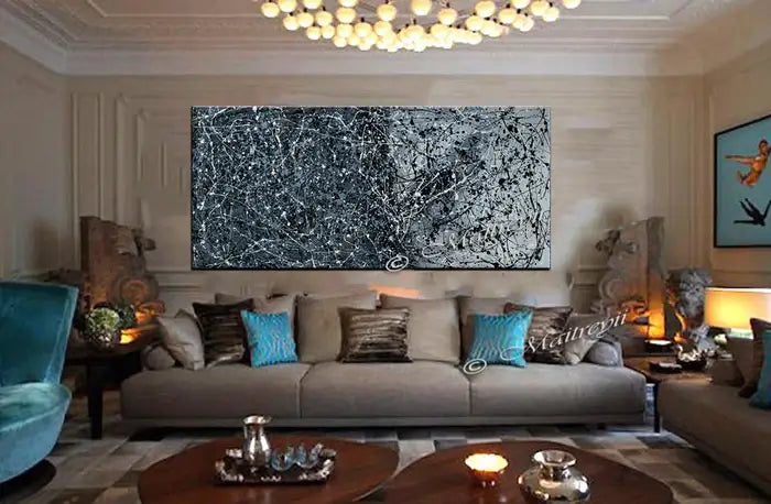 Original Paintings for Sale Black and white Jackson Pollock - Vintage Beauty 121