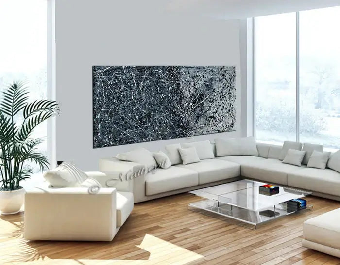 Original Paintings for Sale Black and white Jackson Pollock - Vintage Beauty 121