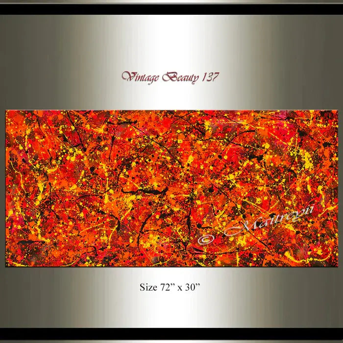 Jackson Pollock Red Painting | Abstract art with bold red tones, layers, and vibrant textures, size 72" x 30", Vintage Beauty 137.