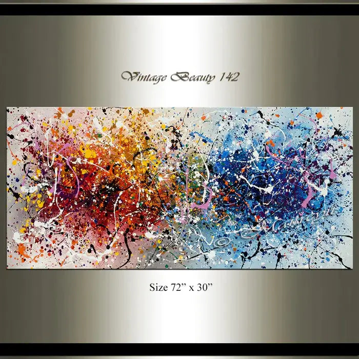 Hand-painted original canvas wall art 'Vintage Beauty 142', vibrant colors, size 72" x 30", perfect for modern decor.