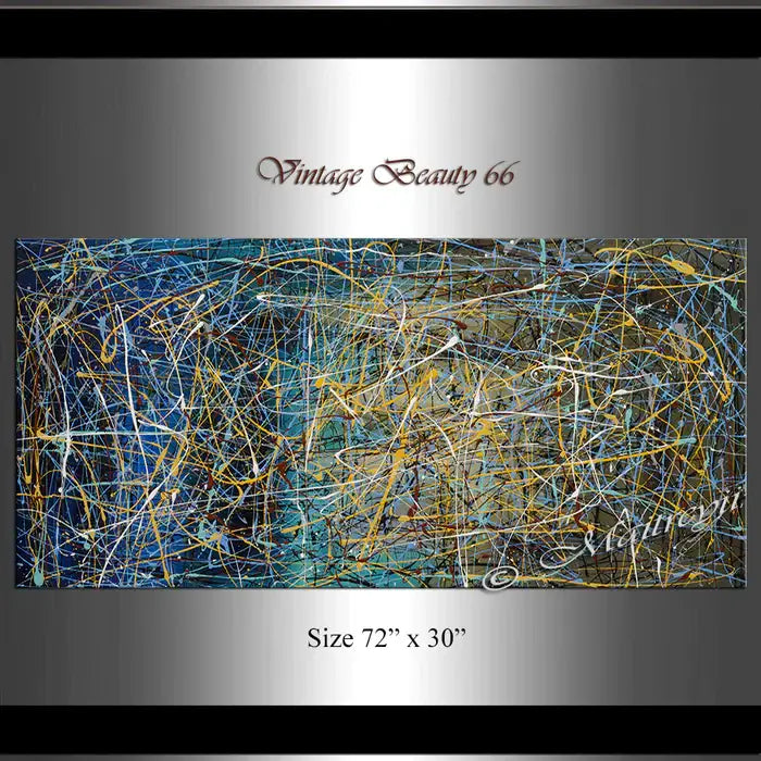 abstract art featuring vibrant blue and gold lines on a textured background, perfect for modern wall décor.