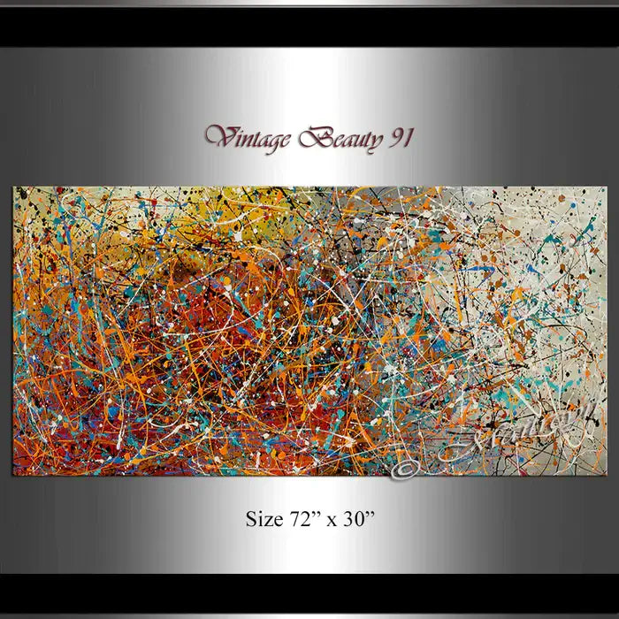 Abstract Art for Living Room - Vintage Beauty 91, colorful canvas art with bold brushstrokes and textures.