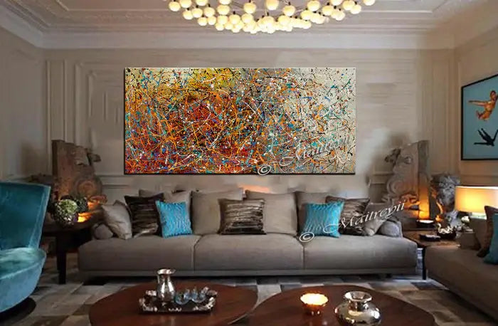 Abstract Art for Living Room featuring bold colors and textures in a modern living space.