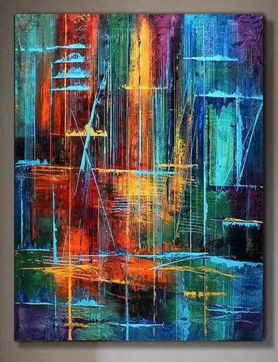 Abstract Art for Sale – Vibrant, colorful modern painting ‘Visual Illusion’ by Maitreyii, perfect for home decor.