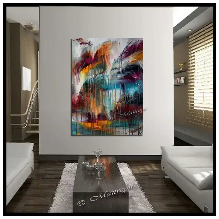 Original Painting Modern Decor - Waterfall Beauty 8 by Maitreyii in a modern living room setting.