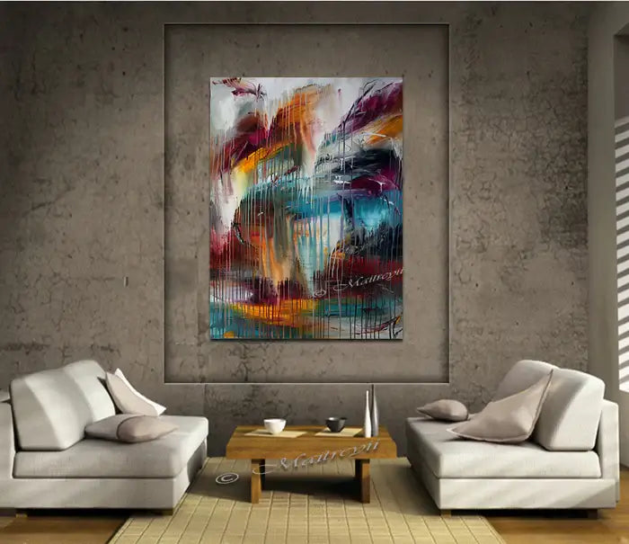 Original Painting Modern Decor Waterfall Beauty 8 artwork displayed in a modern living room setting.