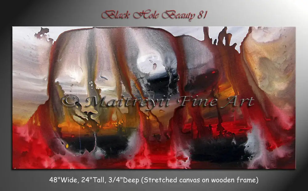 Red Oil Painting Abstract Art For Sale, Black Hole Beauty 81 - Size 48x24 Worldwide shipping