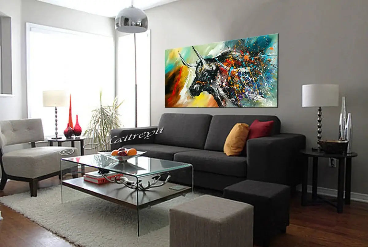 Bull Painting Jackson Pollock style, LARGE ABSTRACT PAINTING