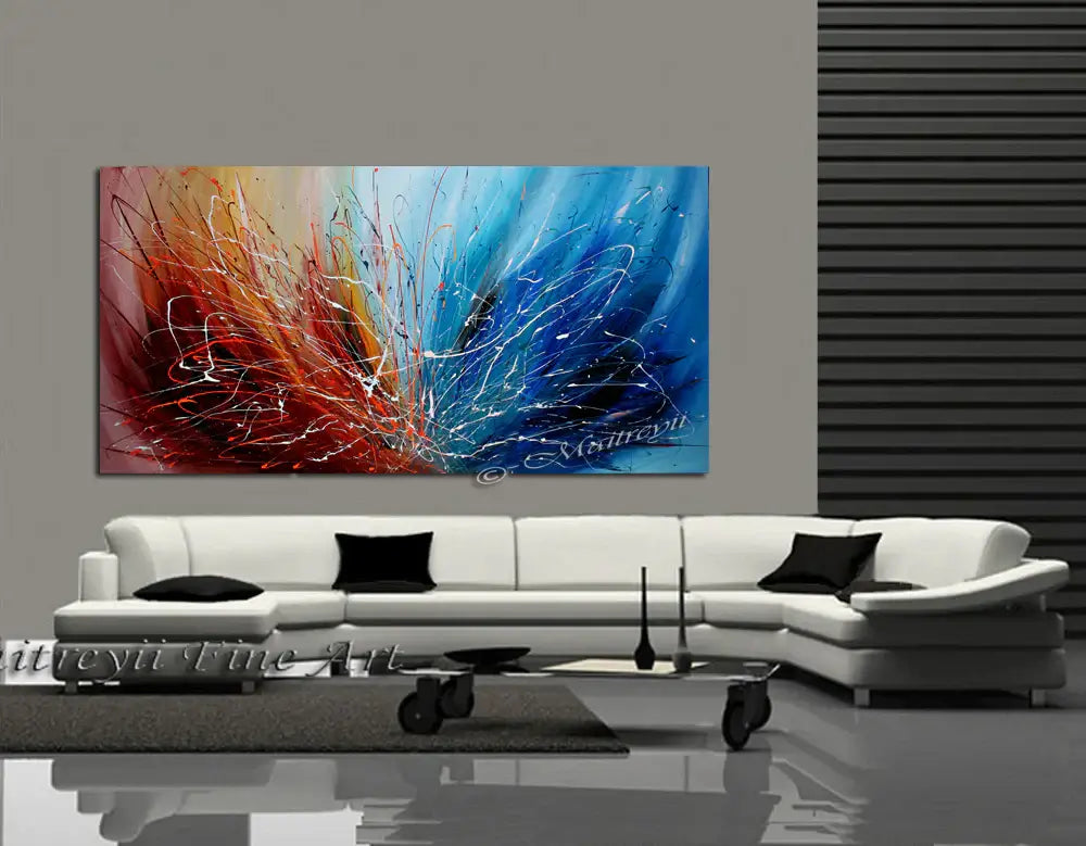 Abstract painting on Canvas Red Blue 72", Wall Art Home Decor - Worldwide Shipping.
