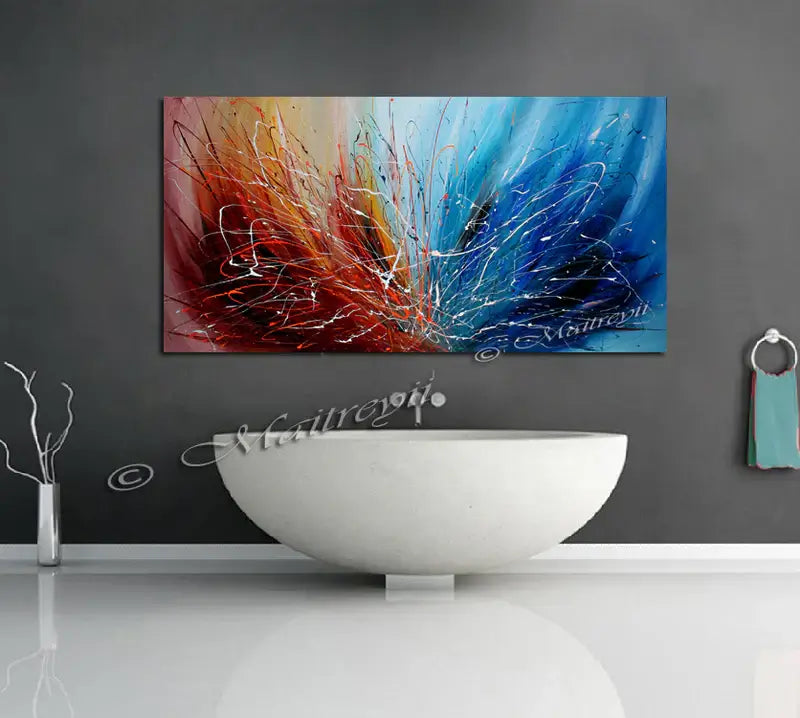 Abstract painting on Canvas Red Blue 72", Wall Art Home Decor - Worldwide Shipping.