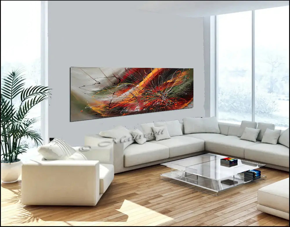 Abstract painting on Canvas Red Blue 72", Wall Art Home Decor - Fall Begins
